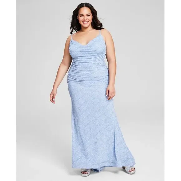 bee darlin plus size prom dresses B Darlin Women's Plus Size Off-Shoulder Spaghetti-Strap Dress (Black, 20W)